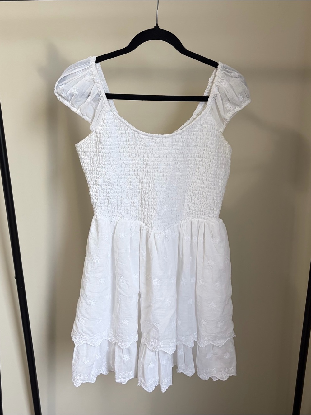 American Eagle White Smocked Tiered Mini Dress